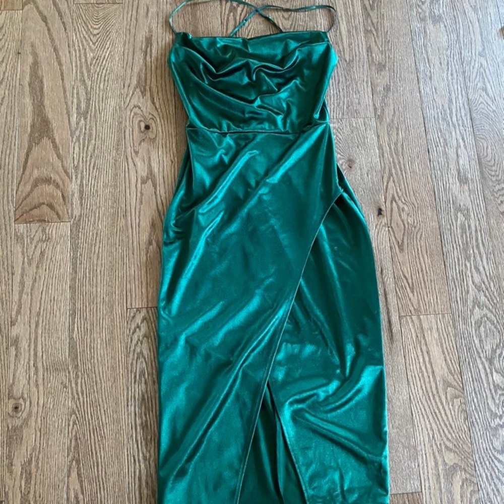 Green satin midi dress - Picture 2 of 2